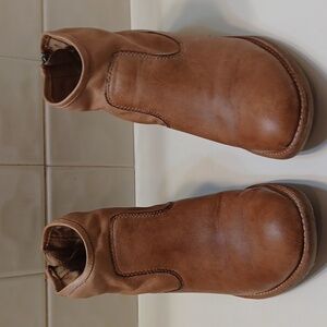Soffit Western Soft Leather Brown Chunky Ankle Zip Back Boots 6.5 M